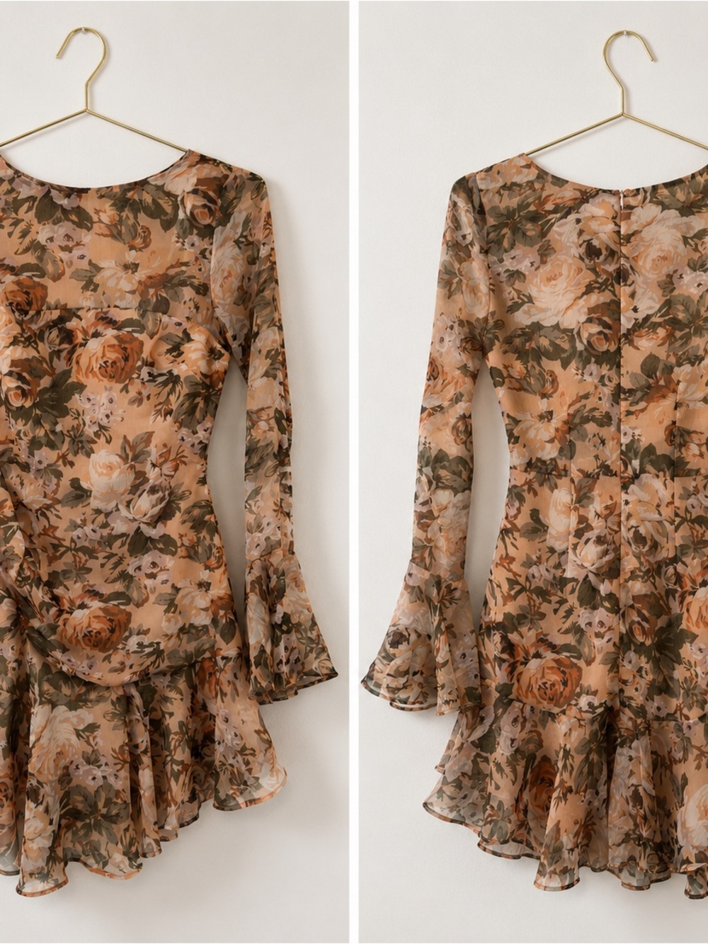Hello Molly Floral Mini Dress in Beige and Olive